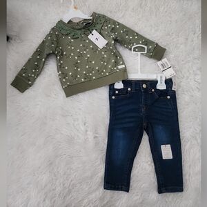 7 for all mankind Luxe Sport Knit denim Girls 2 piece set. Light Sage. S…